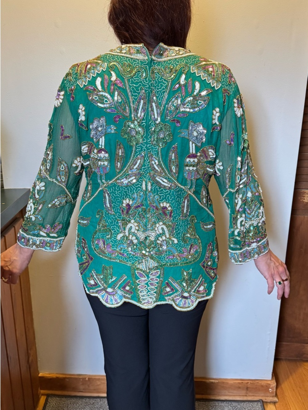 Embellished Emerald Green Beaded Blouse
